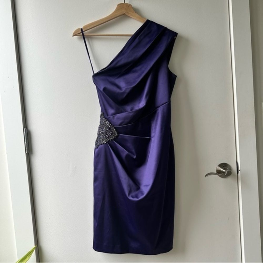 Eliza J Purple One Shoulder Cocktail Dress Size 4 Gala Formal Wedding Guest - Picture 3 of 4
